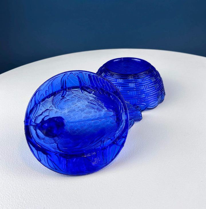 Vintage Cobalt Blue Glass Nesting Dove Covered Dish