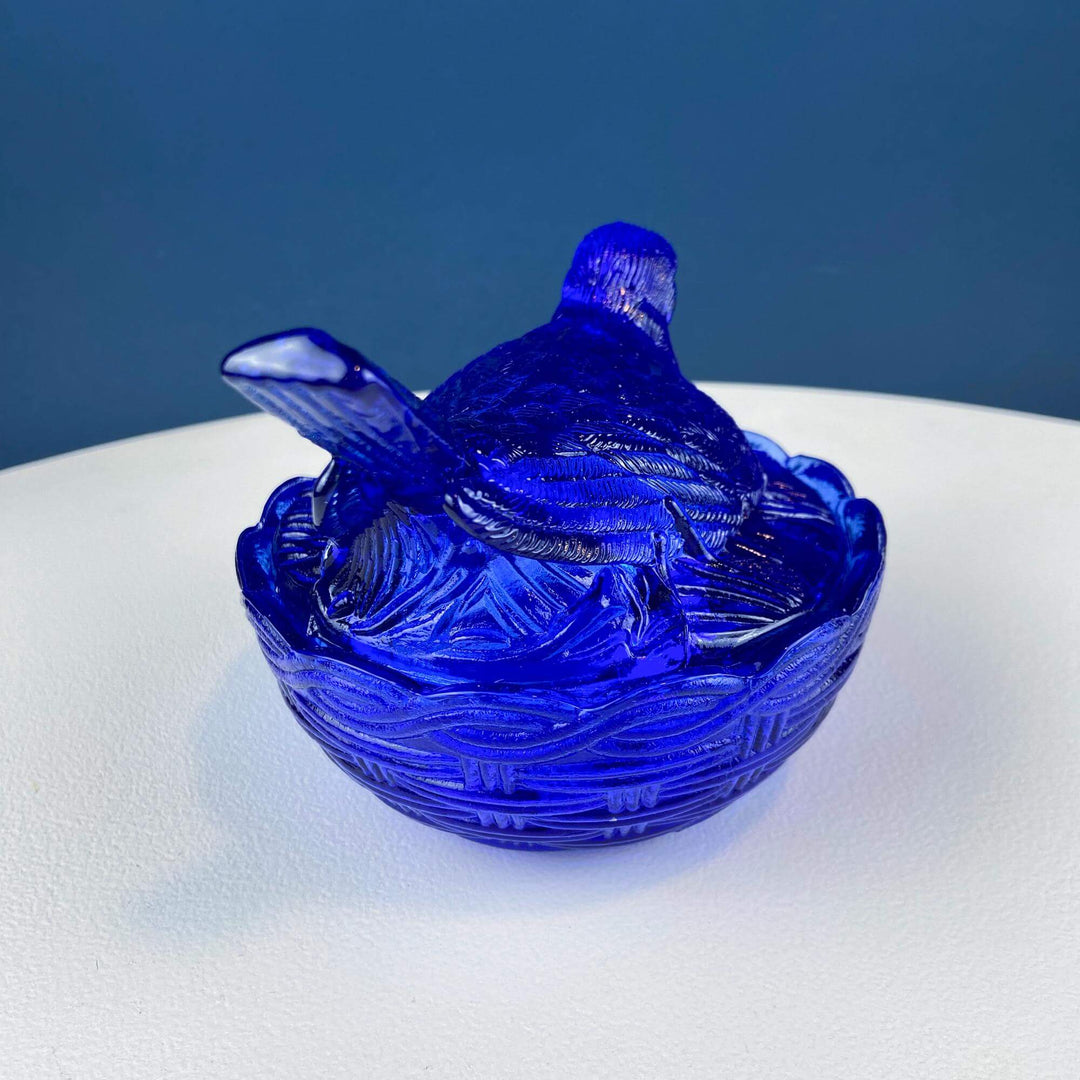 Vintage Cobalt Blue Glass Nesting Dove Covered Dish