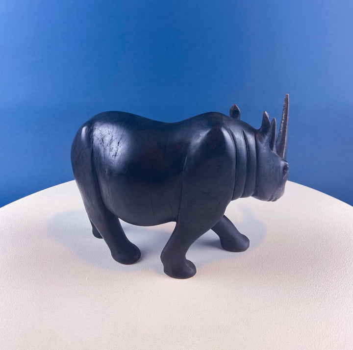 African Rhino Carved Wood Sculpture. Figurine for Animal & Safari Lovers. Wildlife Statue. Gift for Him, Dad, Friend. Ethnic Art Home Decor.