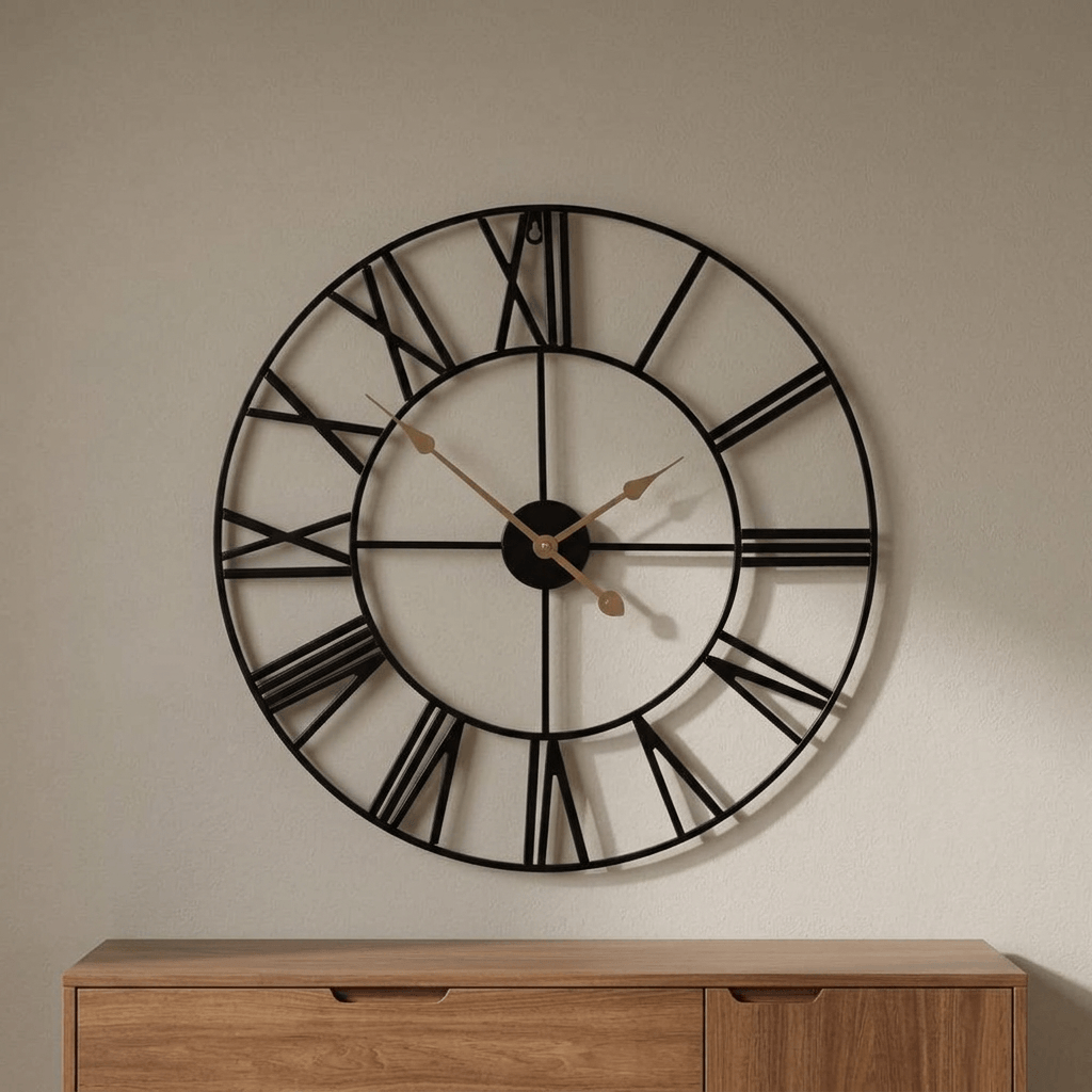 Round Metal Roman Numeral Wall Clock - Living Room