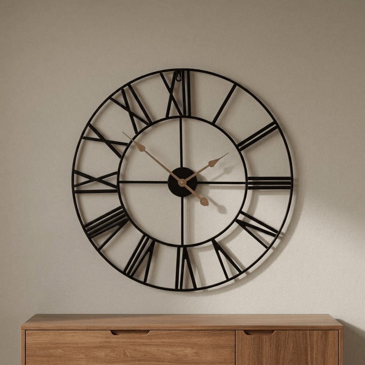 Round Metal Roman Numeral Wall Clock - Living Room