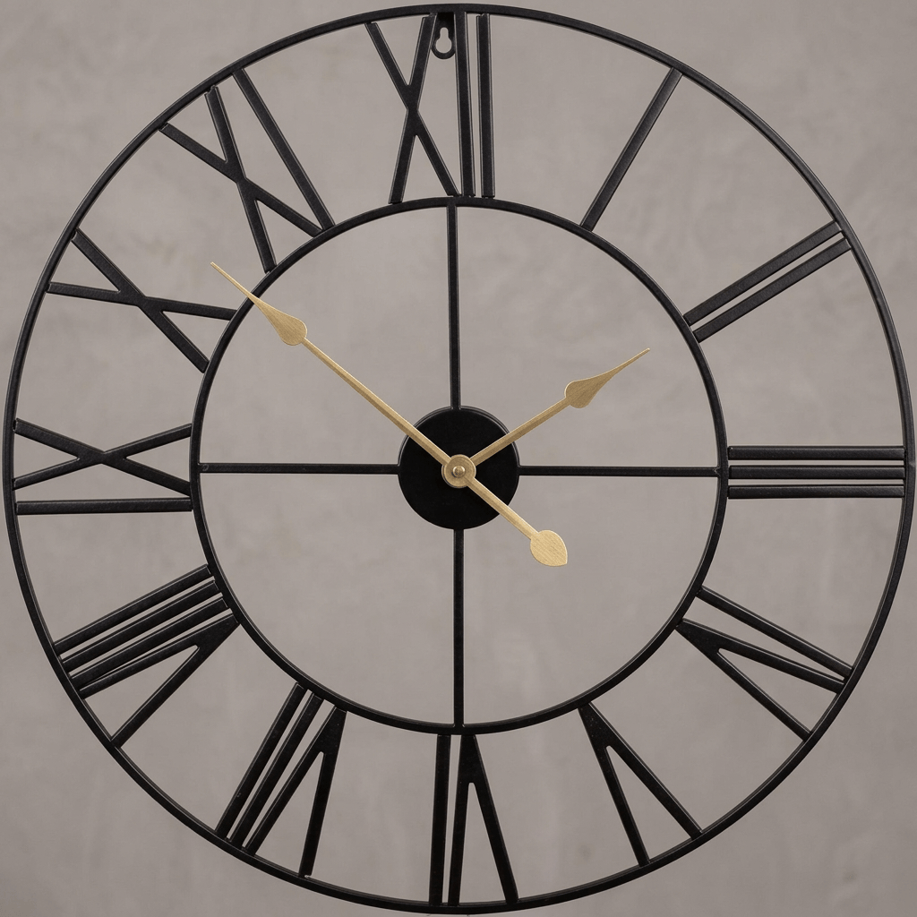 Round Metal Roman Numeral Wall Clock - Dial Angle