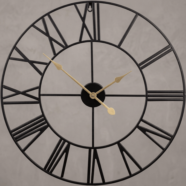 Round Metal Roman Numeral Wall Clock - Dial Angle