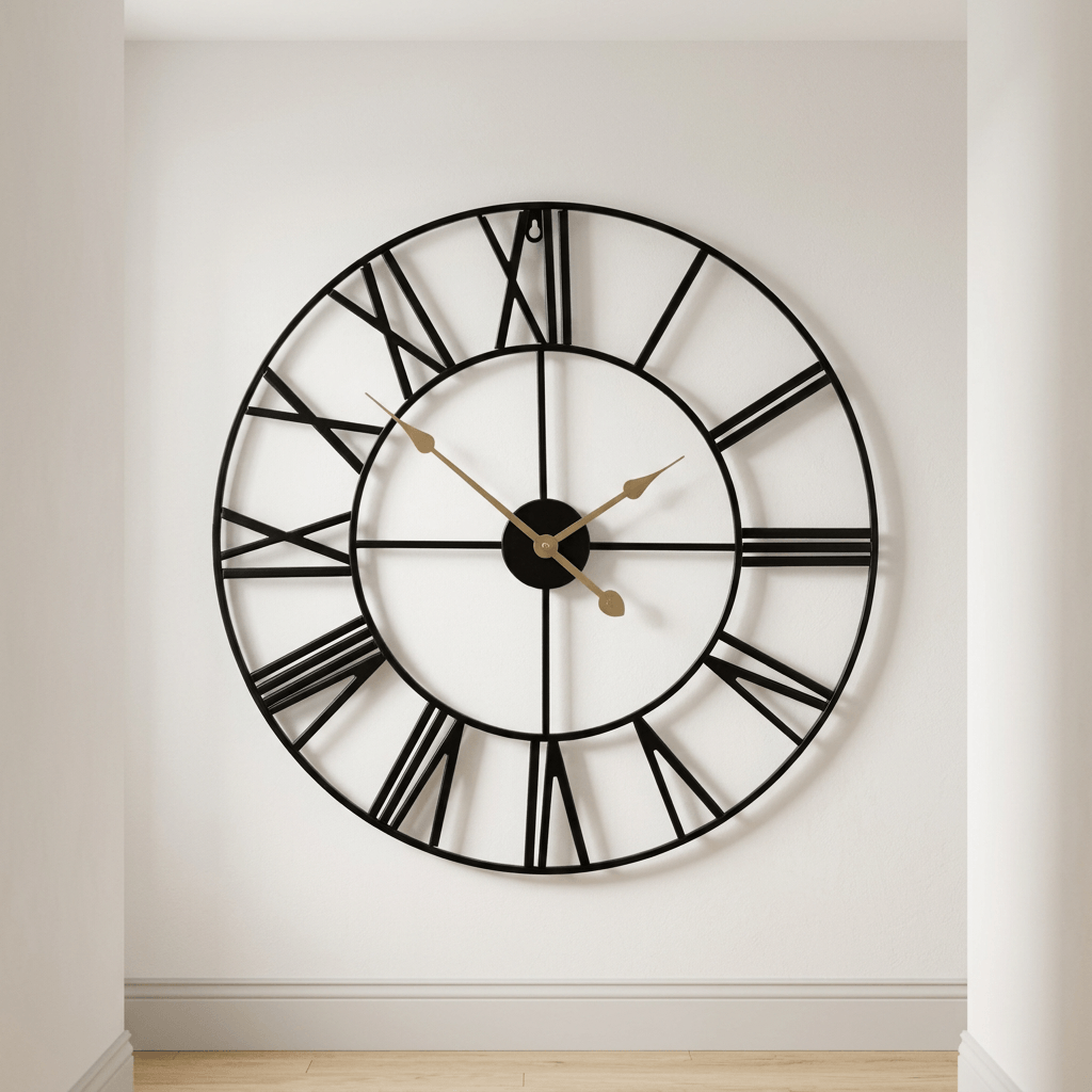 Round Metal Roman Numeral Wall Clock - Hallway
