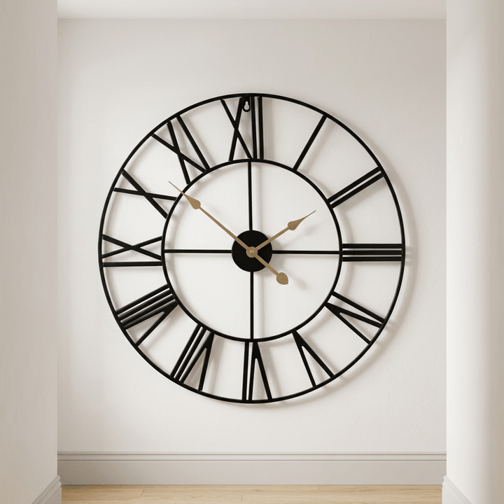 Round Metal Roman Numeral Wall Clock - Hallway
