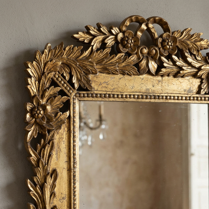 Gold Chantilly mirror laurel and floral frame detail
