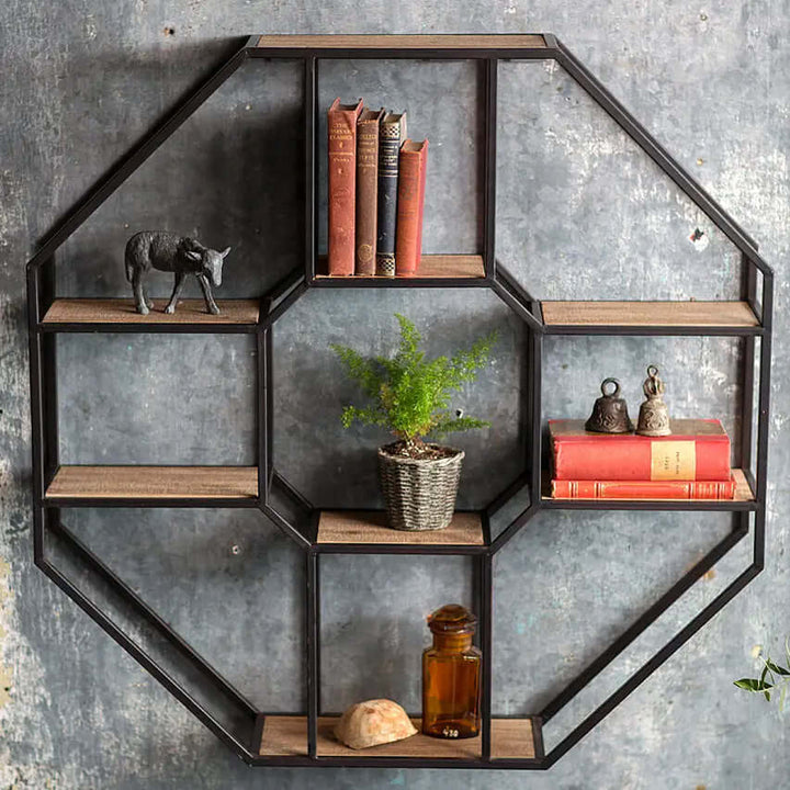 Iron and Wood Hexagonal Shelf