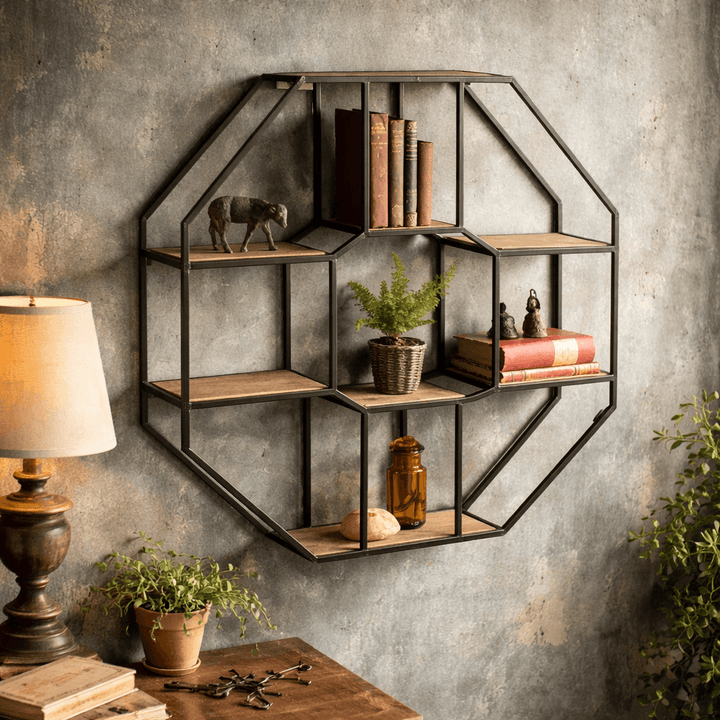 Iron and Wood Hexagonal Shelf