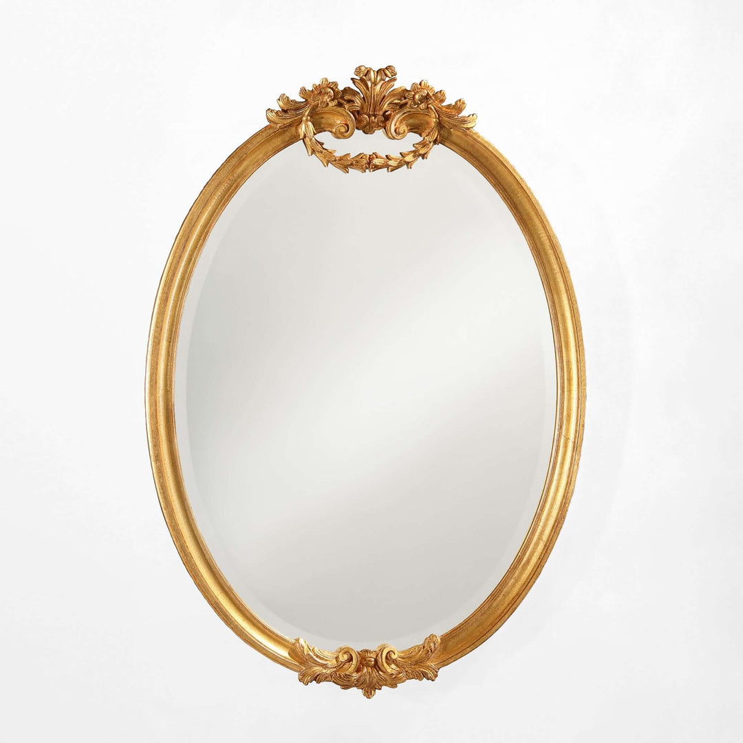 Italian Hand-Carved Gold Leaf Oval Mirror with vintage Italian craftsmanship and ornate gold decorative details.
