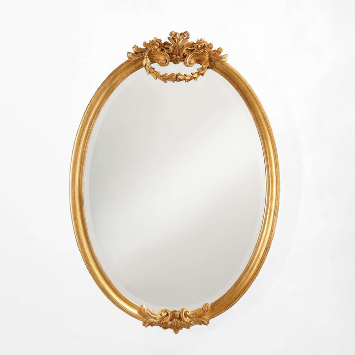 Italian Hand-Carved Gold Leaf Oval Mirror with vintage Italian craftsmanship and ornate gold decorative details.
