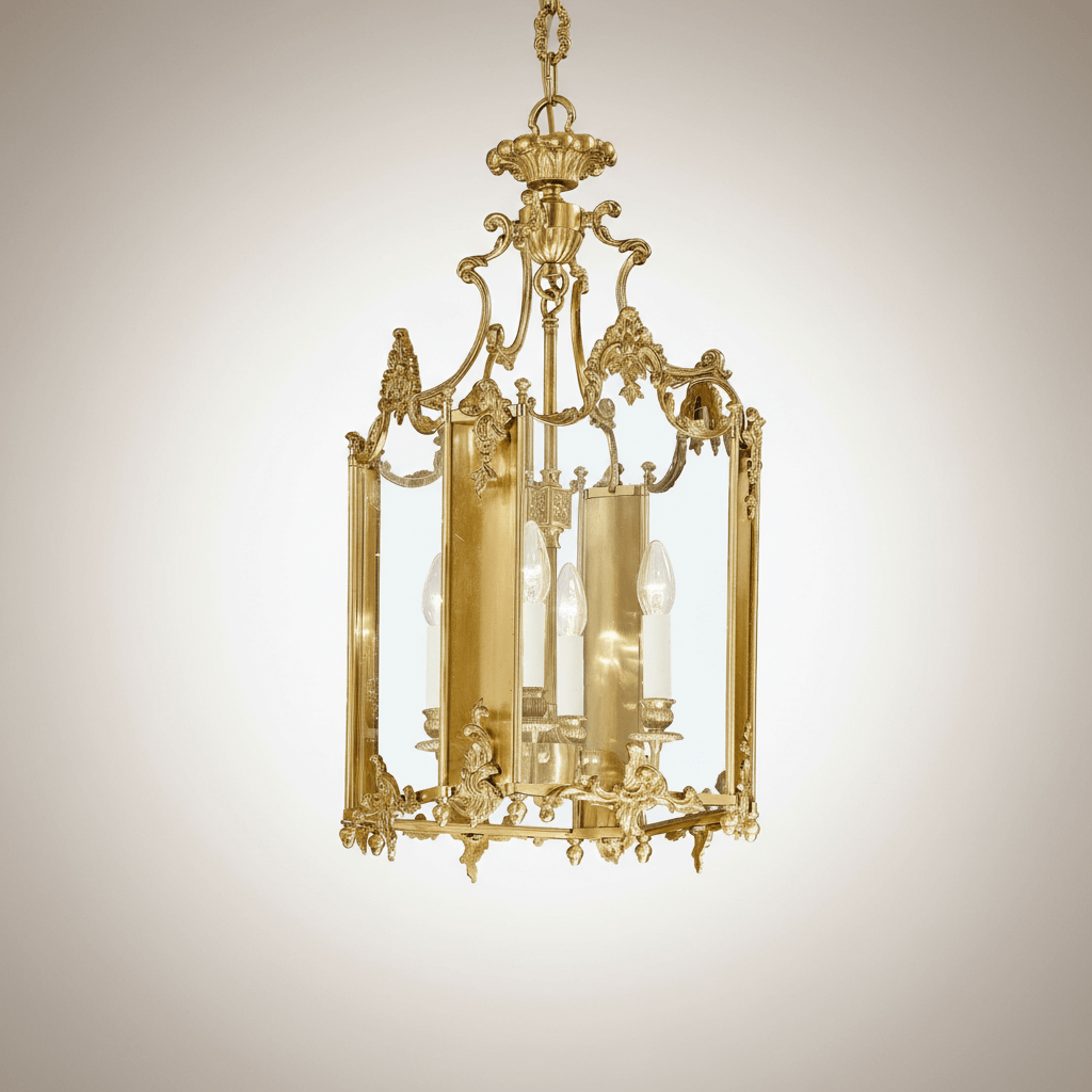 Decorative gold chandelier on a beige background
