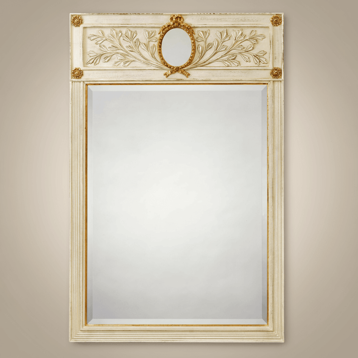 Italian Neoclassical Cream and Gold Leaf Mirror with elegant handcrafted design