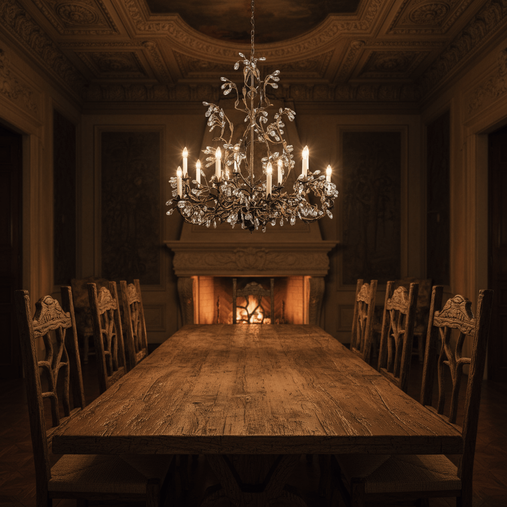 Italian Burnished Iron Crystal Chandelier