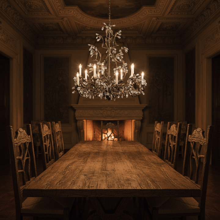 Italian Burnished Iron Crystal Chandelier