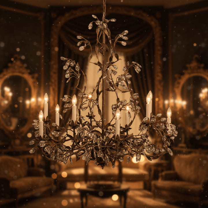 Italian Burnished Iron Crystal Chandelier