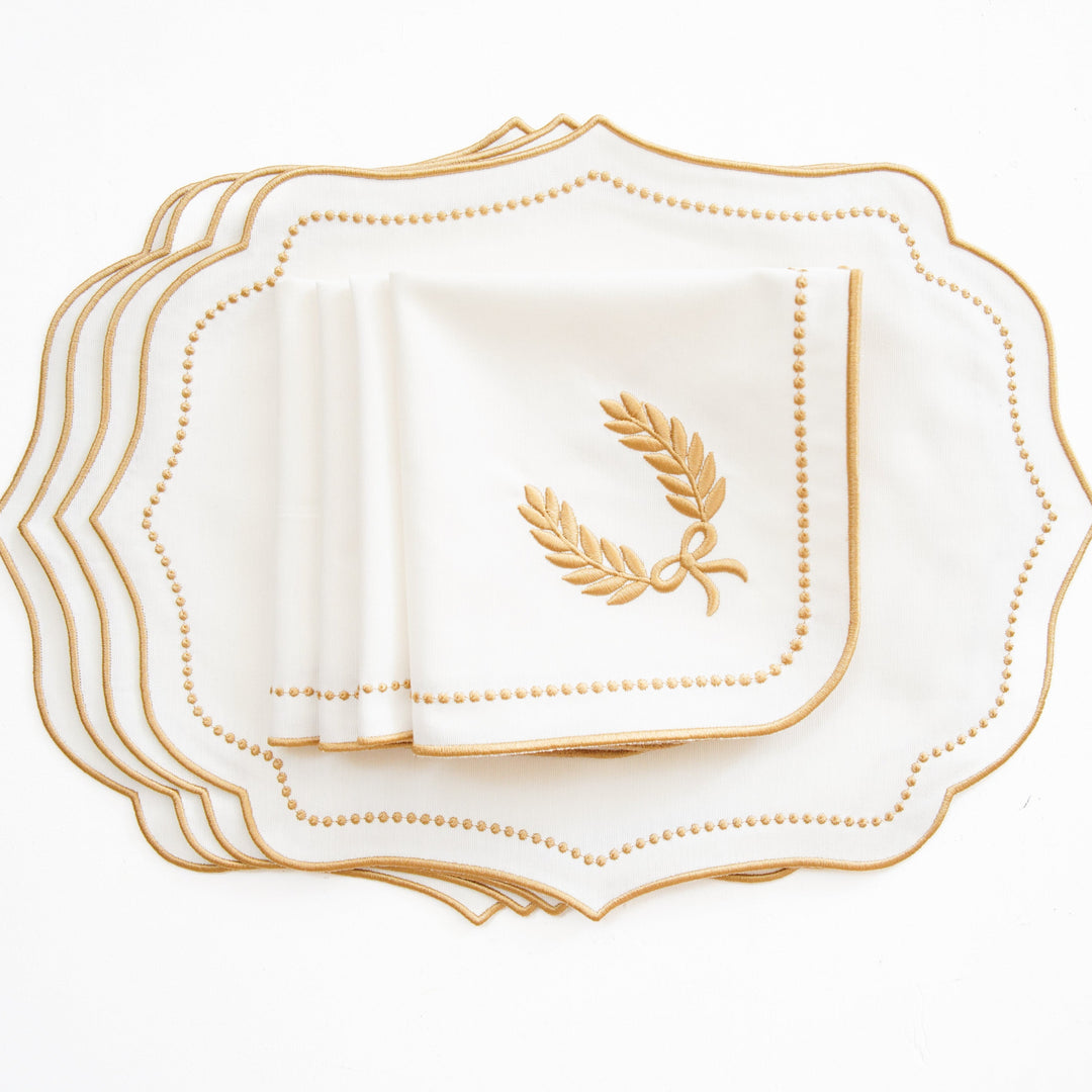 LUNA IVORY GOLD TRIM PLACEMAT & NAPKIN SET (Set Of 4)