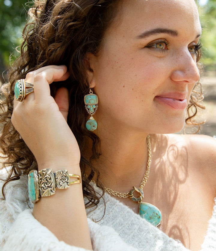 Jacquard Blue Turquoise Solid Golden Cuff Bracelet