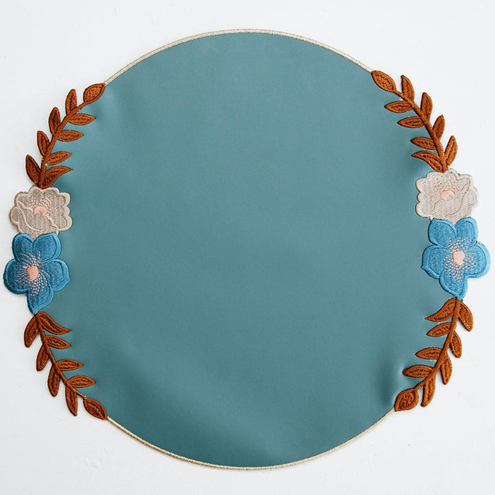 JASMINE BLUE ROUND FAUX LEATHER PLACEMAT (Set Of 4)