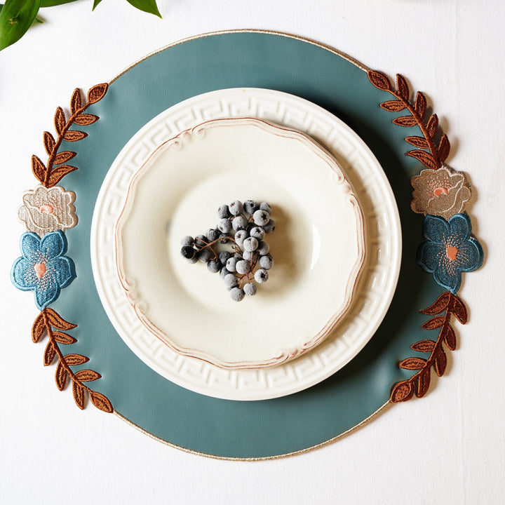 JASMINE BLUE ROUND FAUX LEATHER PLACEMAT (Set Of 4)