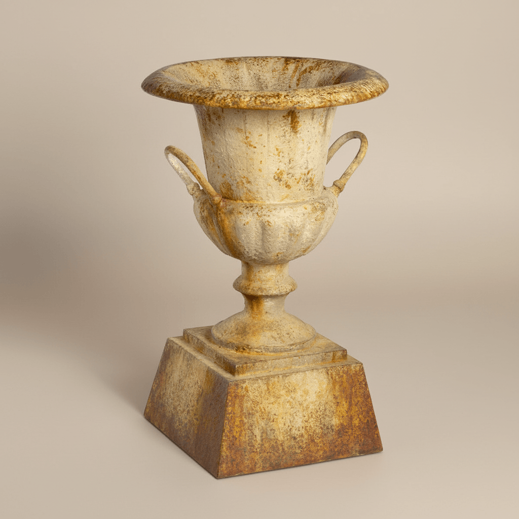 Large Rustic Metal Garden Urn with Aged Patina Finish in European 19th-century style
