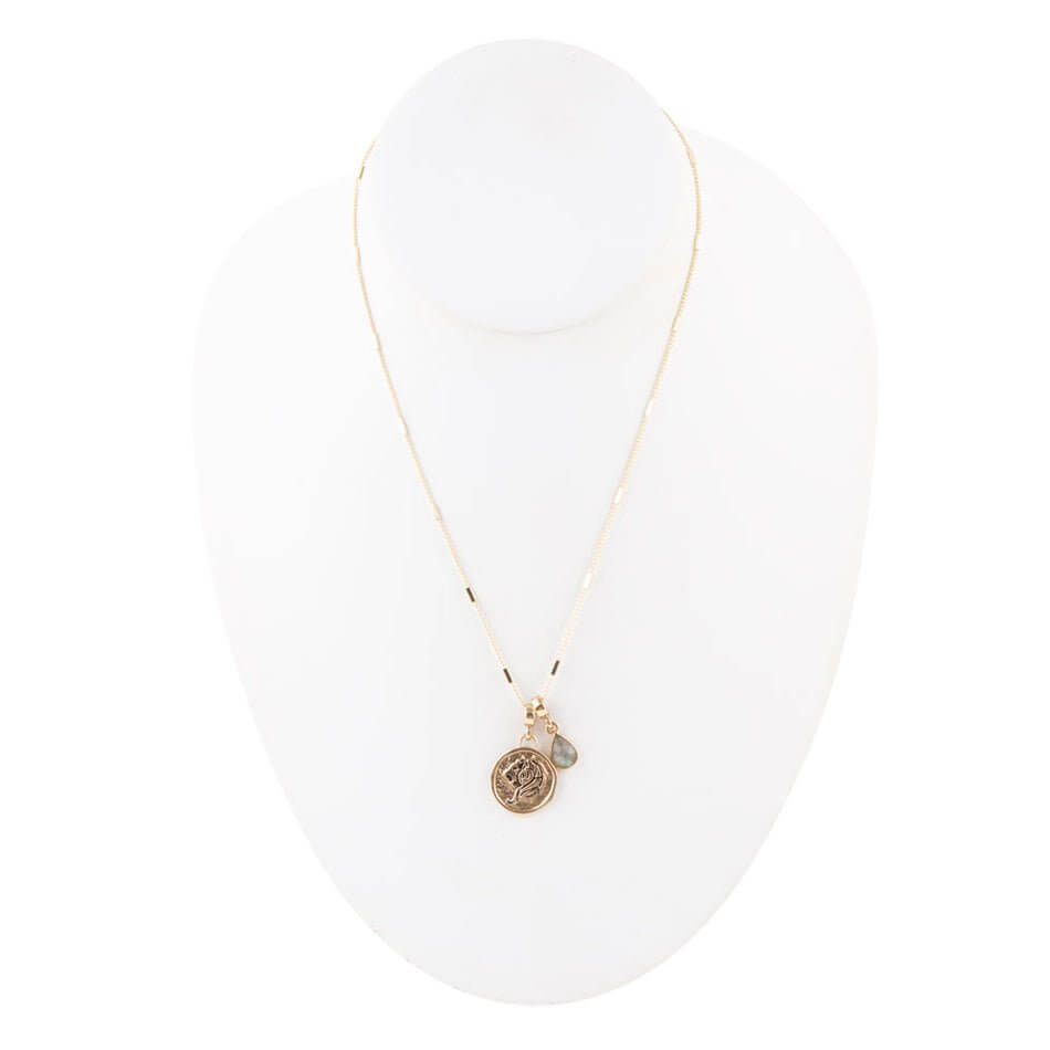 Leo - Zodiac Gray Labradorite Golden Charm Necklace