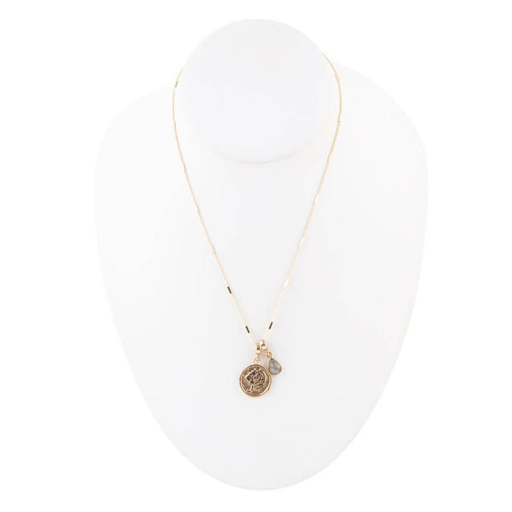 Leo - Zodiac Gray Labradorite Golden Charm Necklace