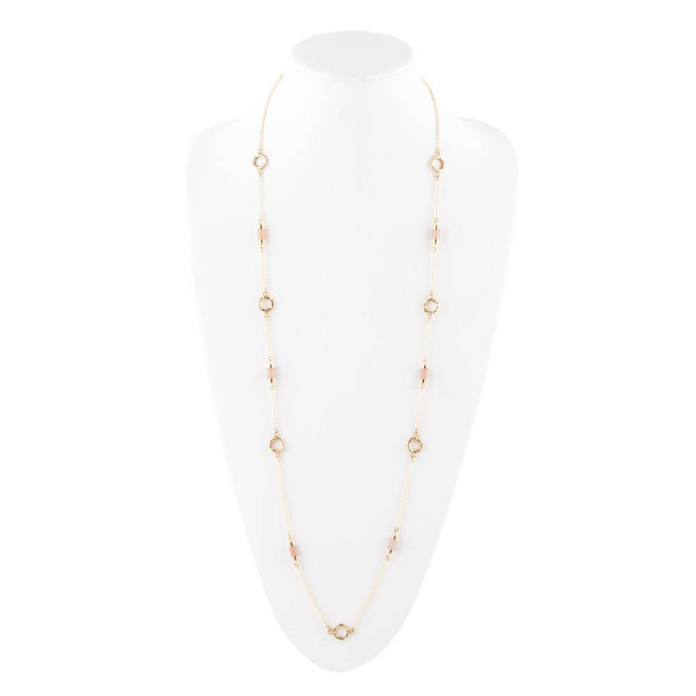 Long Delicate Orange Moonstone and Bronze Necklace