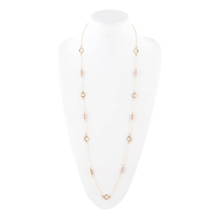 Long Delicate Orange Moonstone and Bronze Necklace