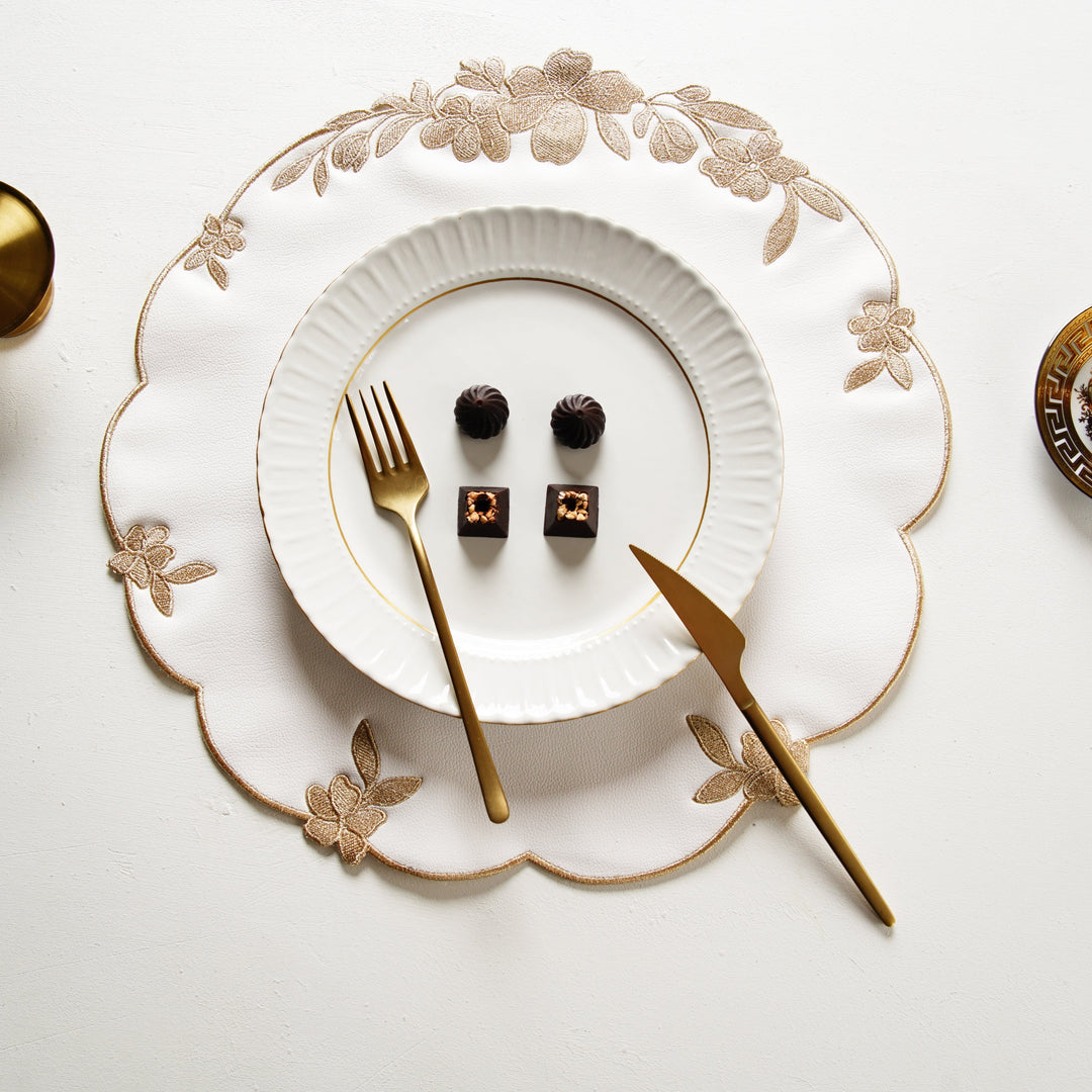 LOTUS WHITE GOLD ROUND FAUX LEATHER PLACEMAT (Set Of 4)