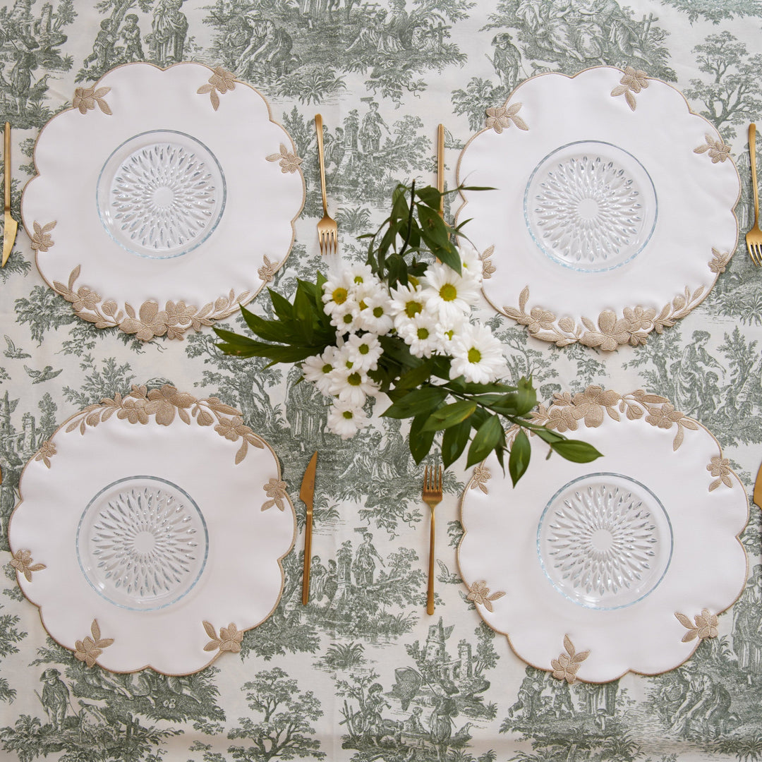 LOTUS WHITE GOLD ROUND FAUX LEATHER PLACEMAT (Set Of 4)