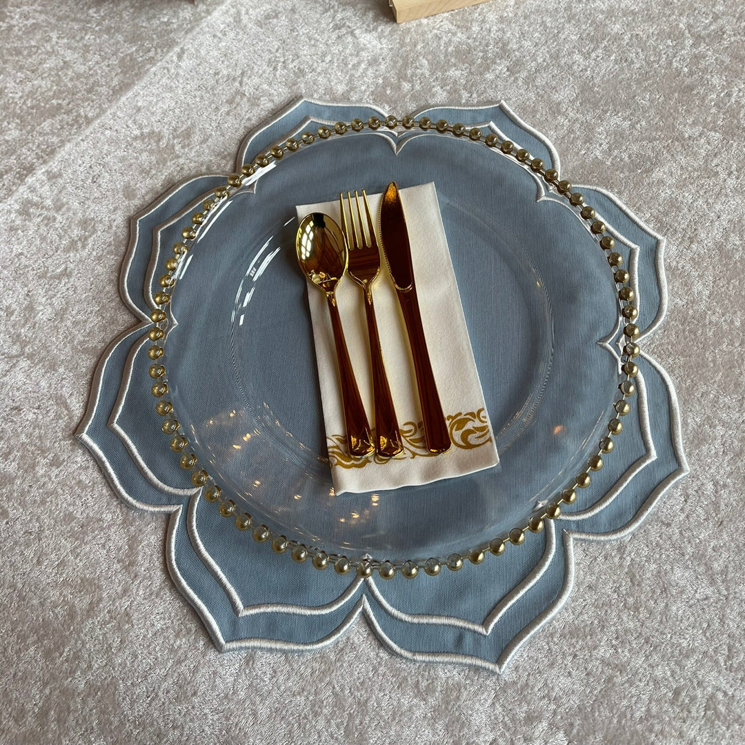 LUMERA LIGHT BLUE WAVY EDGE FABRIC PLACEMAT (Set Of 4)