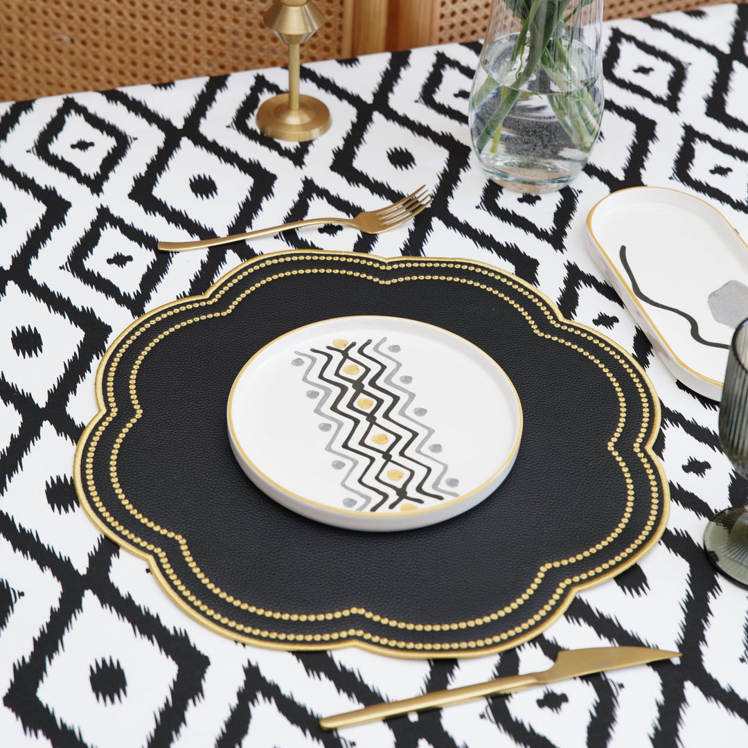 NURTURE BLACK GOLD SCALLOPED FAUX LEATHER PLACEMAT (Set Of 4)