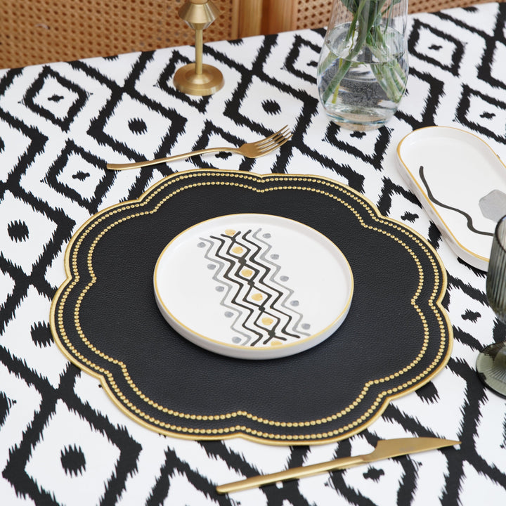 NURTURE BLACK GOLD SCALLOPED FAUX LEATHER PLACEMAT (Set Of 4)