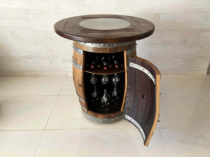 Reclaimed Wine Barrel Bar Set with Adjustable Pub Stools