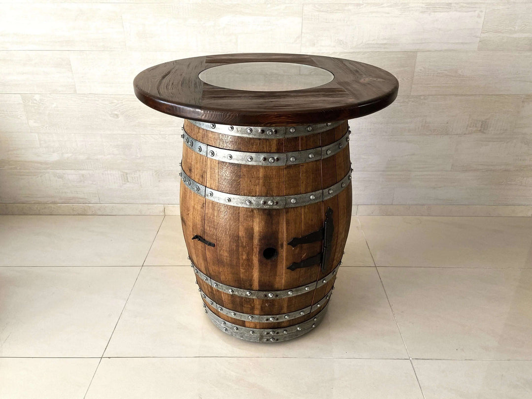 Reclaimed Wine Barrel Bar Set with Adjustable Pub Stools