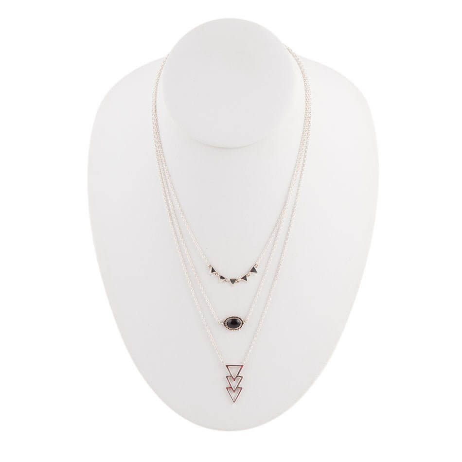 Marcasite and Onyx Sterling Silver Layered Necklace