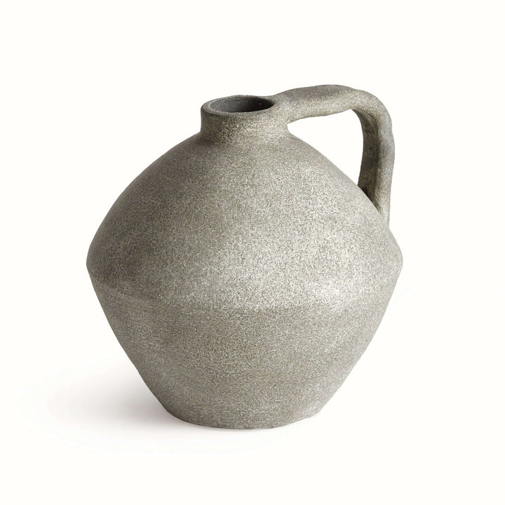 Mediterranean terracotta amphora style decorative vase with a textured, cold finish.