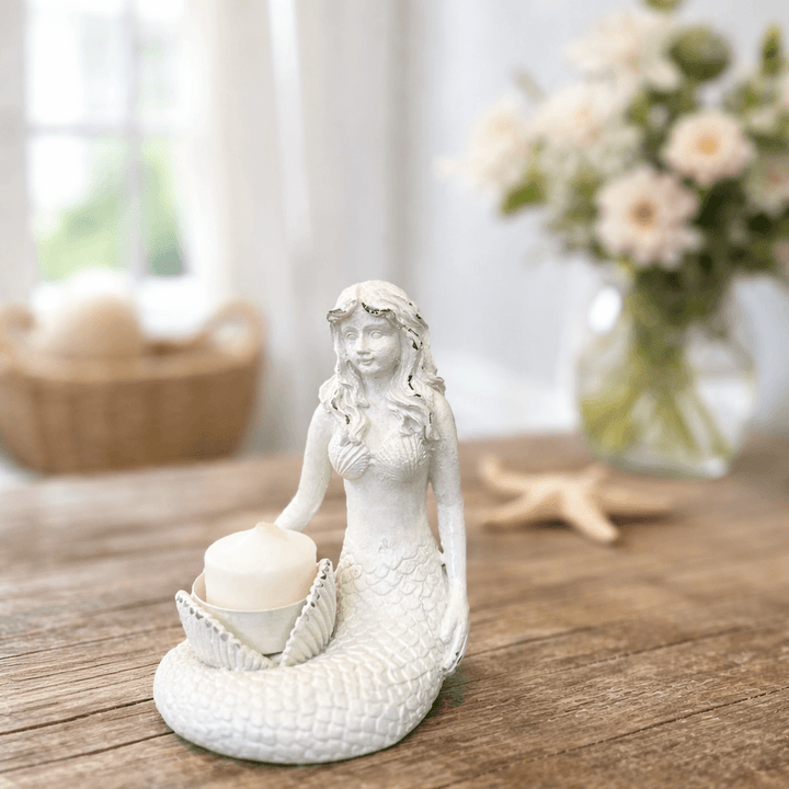 Vintage Coastal White Mermaid Candle Holder