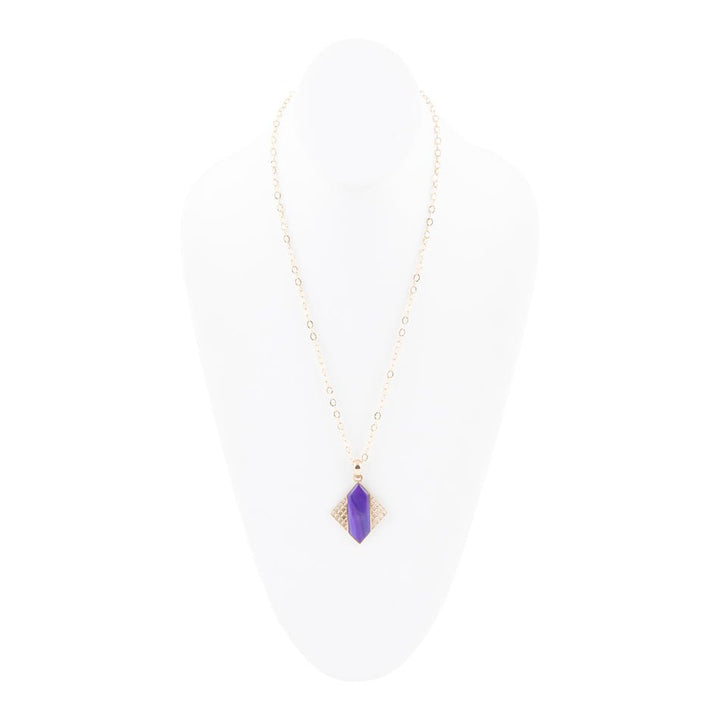 Motif Purple Agate and Golden Bronze Pendant Necklace