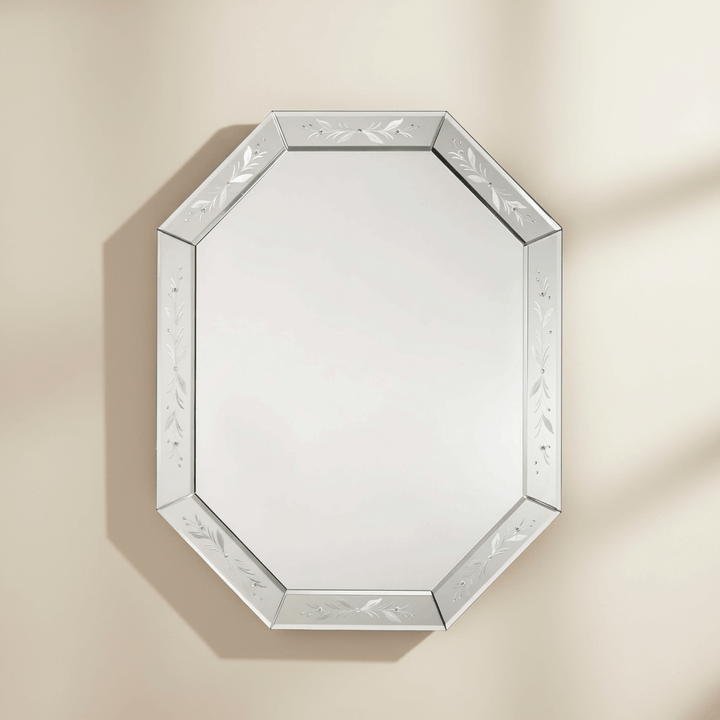 Elegant Murano Hand-Etched Venetian Glass Wall Mirror with intricate design.