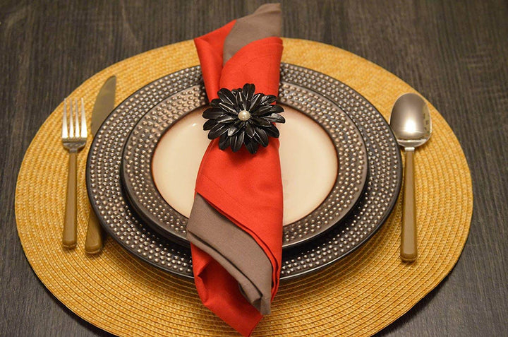 Vibhsa Black Floral Set of 4 Napkin Rings