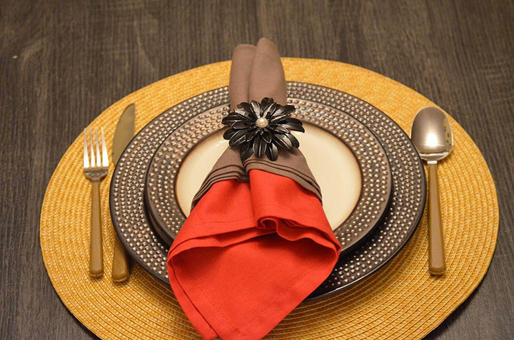 Vibhsa Black Floral Set of 4 Napkin Rings