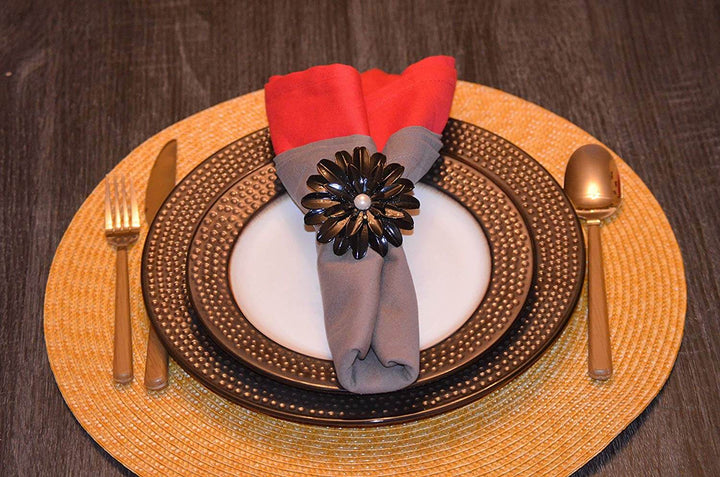 Vibhsa Black Floral Set of 4 Napkin Rings