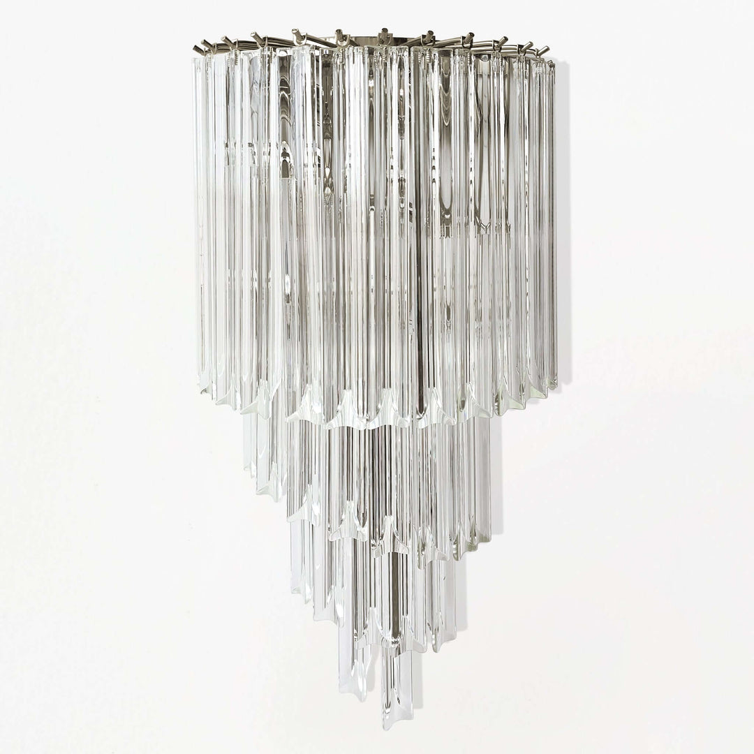 Italian Tiered Glass and Polished Nickel Wall Sconce with cascading crystal prisms, elegant art deco design for luxury interiors.