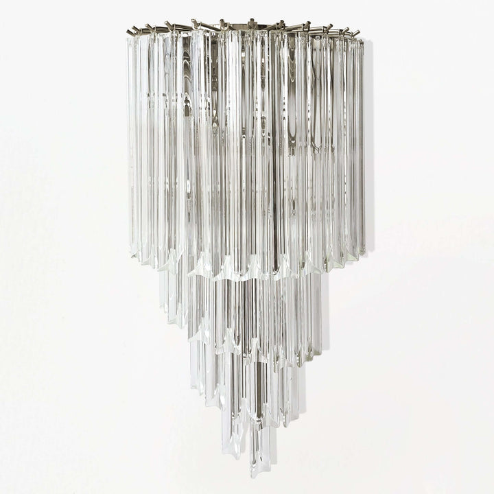 Italian Tiered Glass and Polished Nickel Wall Sconce with cascading crystal prisms, elegant art deco design for luxury interiors.