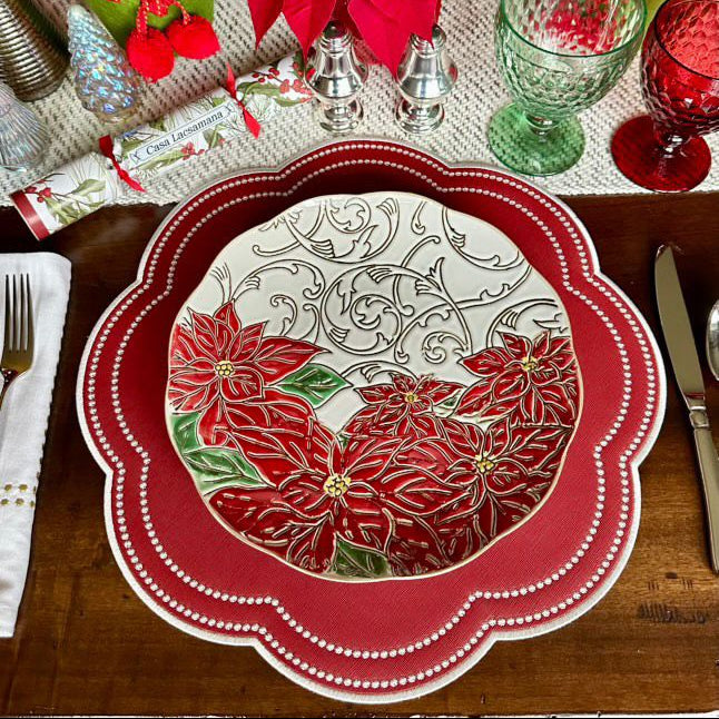 NURTURE RED SCALLOPED FAUX LEATHER PLACEMAT (Set Of 4)