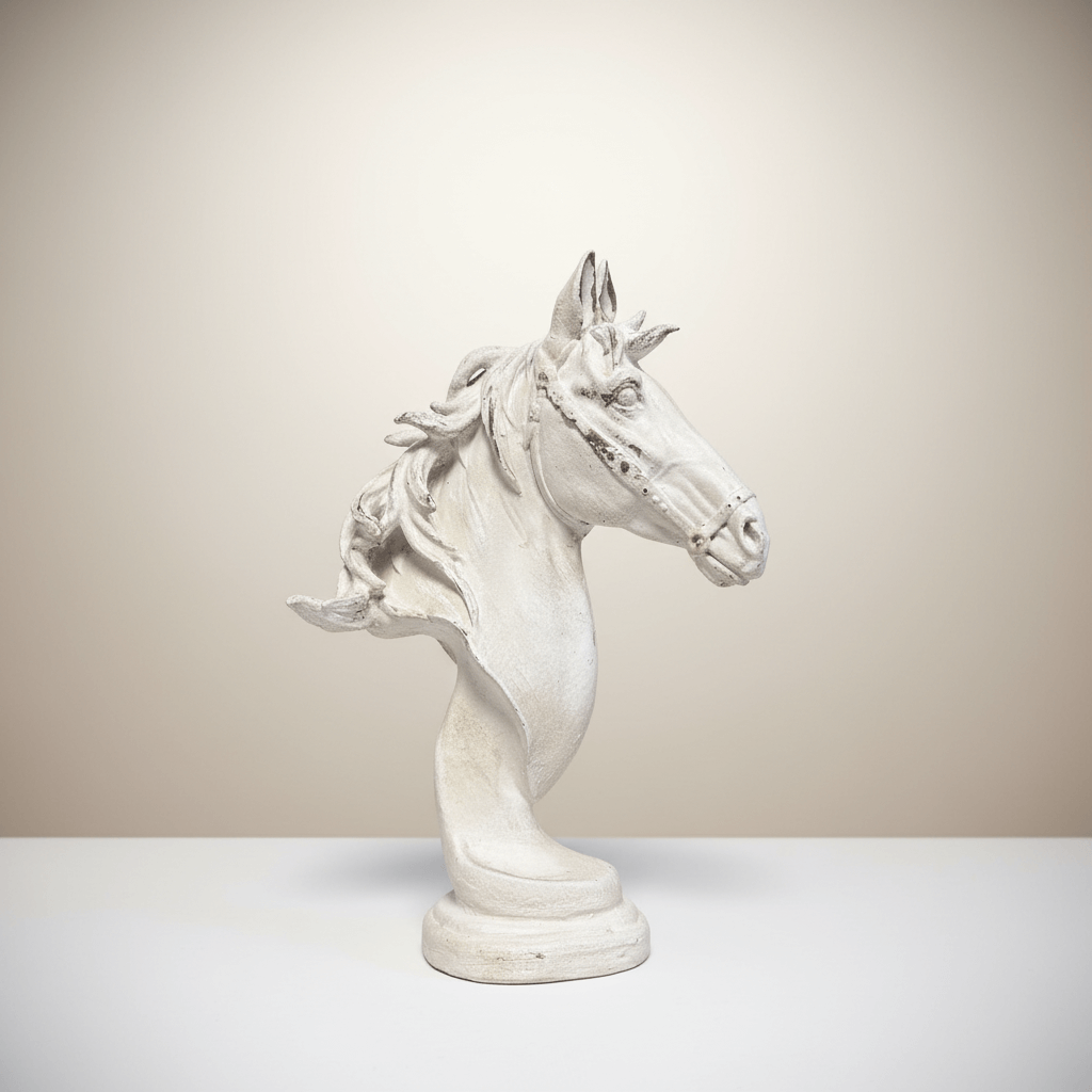 Old World Horse Head Bust Sculpture with distressed finish for elegant home decor