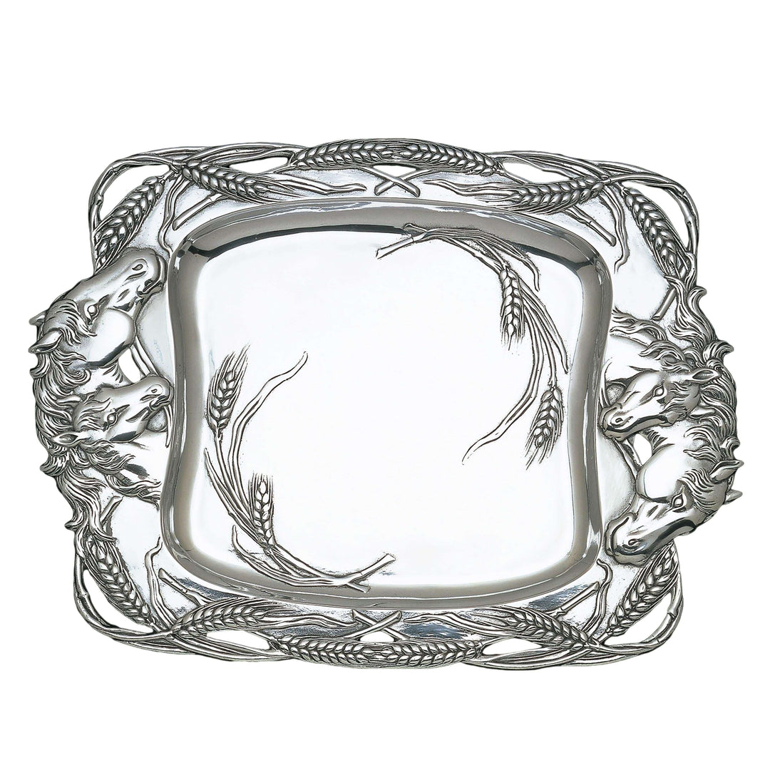 Old World Horse Serving Tray with detailed horse motifs and ornate design for elegant manor house entertaining.