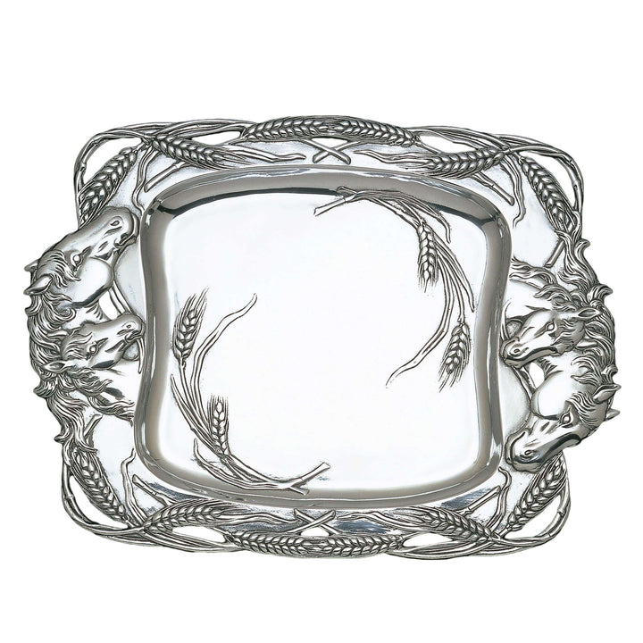 Old World Horse Serving Tray with detailed horse motifs and ornate design for elegant manor house entertaining.