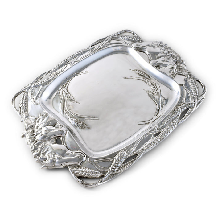 Elegant Old World Horse Serving Tray with sculptural horse motifs, ideal for adding a regal touch to manor house entertaining.